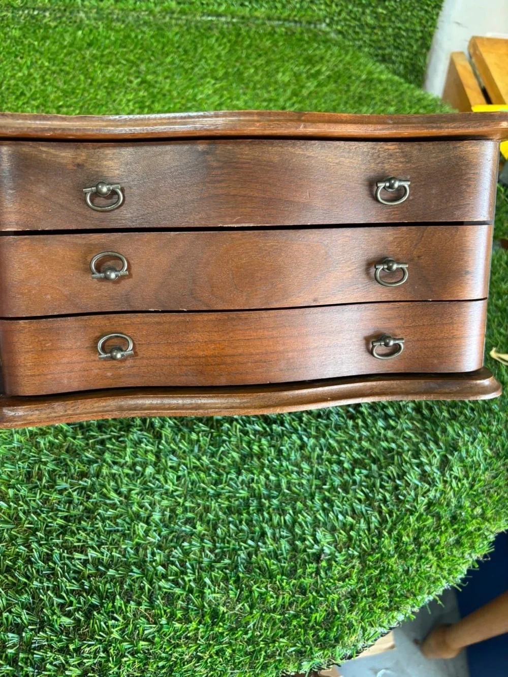 Vintage Wood  Flip Top Jewelry Box w/ 3 Drawers - Hiding Spot For money
